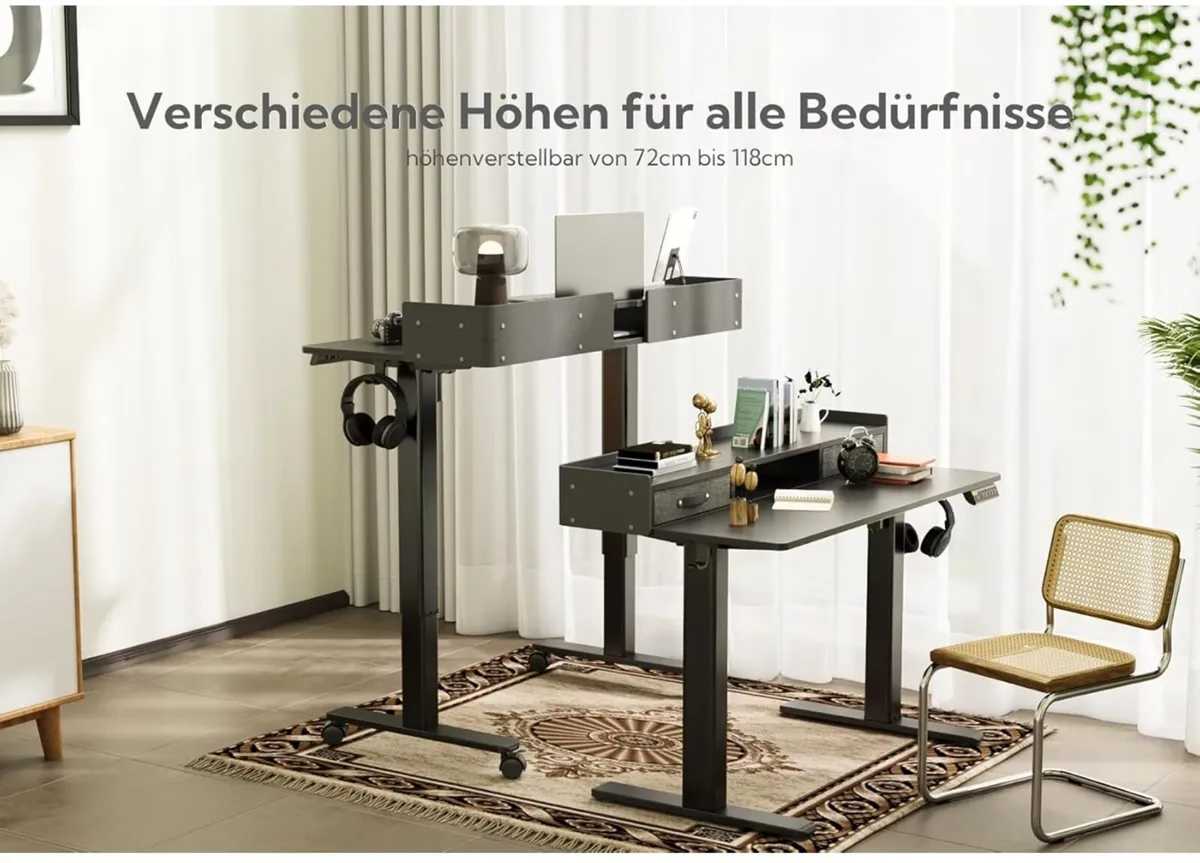 Electric Standing Desk with Drawers, 120x60cm - Image 3