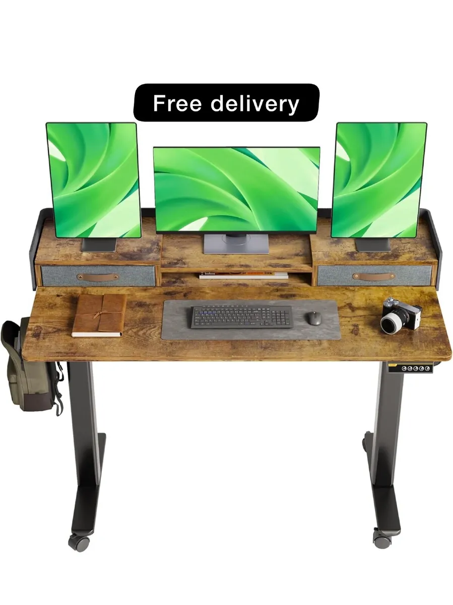 Electric Standing Desk with Drawers, 120x60cm - Image 1