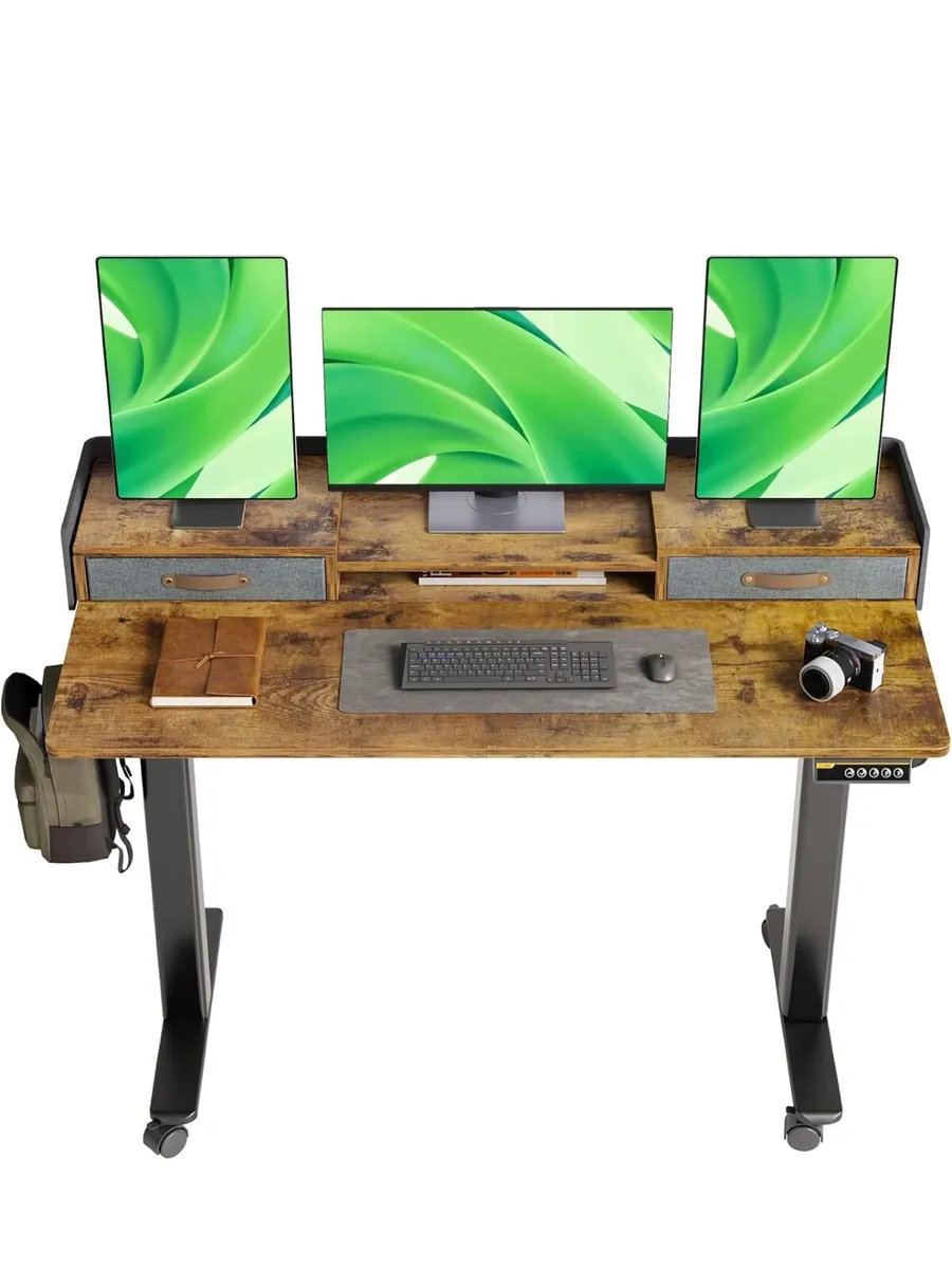 Electric Standing Desk with Drawers, 120x60cm - Image 1