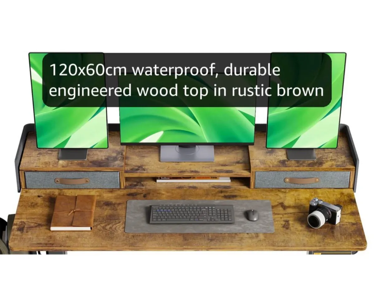 Electric Standing Desk with Drawers, 120x60cm - Image 3