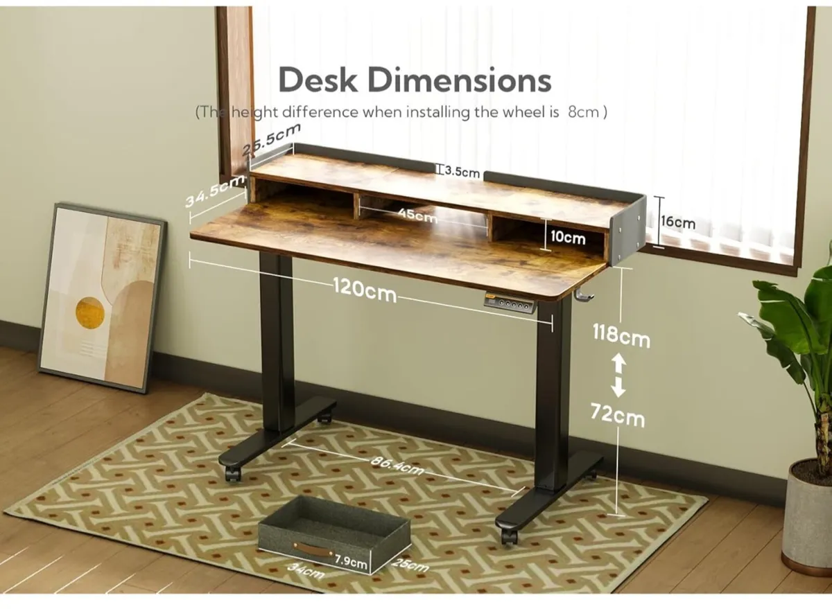 Electric Standing Desk with Drawers, 120x60cm - Image 4