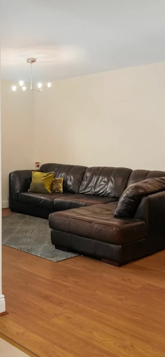 L shaped brown leather sofa - Image 2