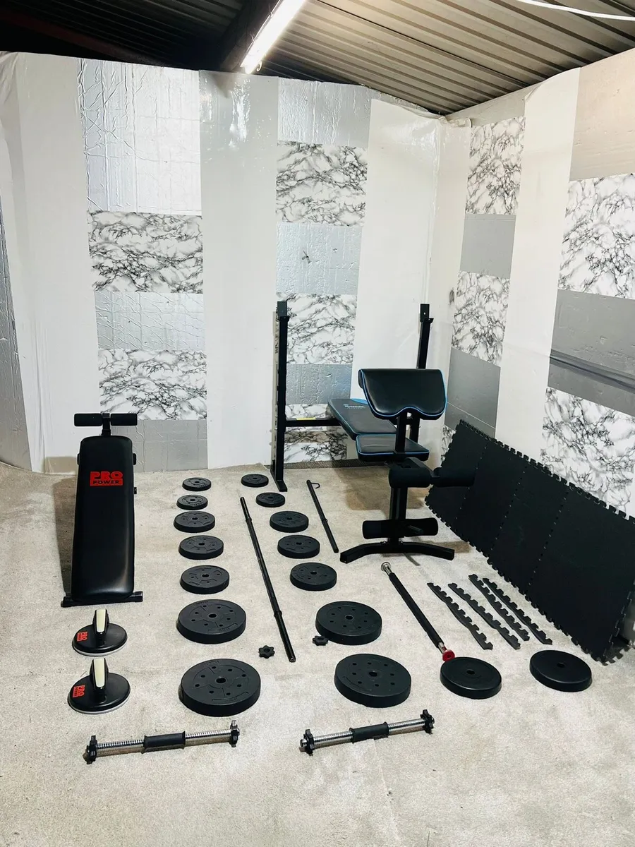 GYM BUNDLE WEIGHT BENCHS BARS MATS ETC - Image 3