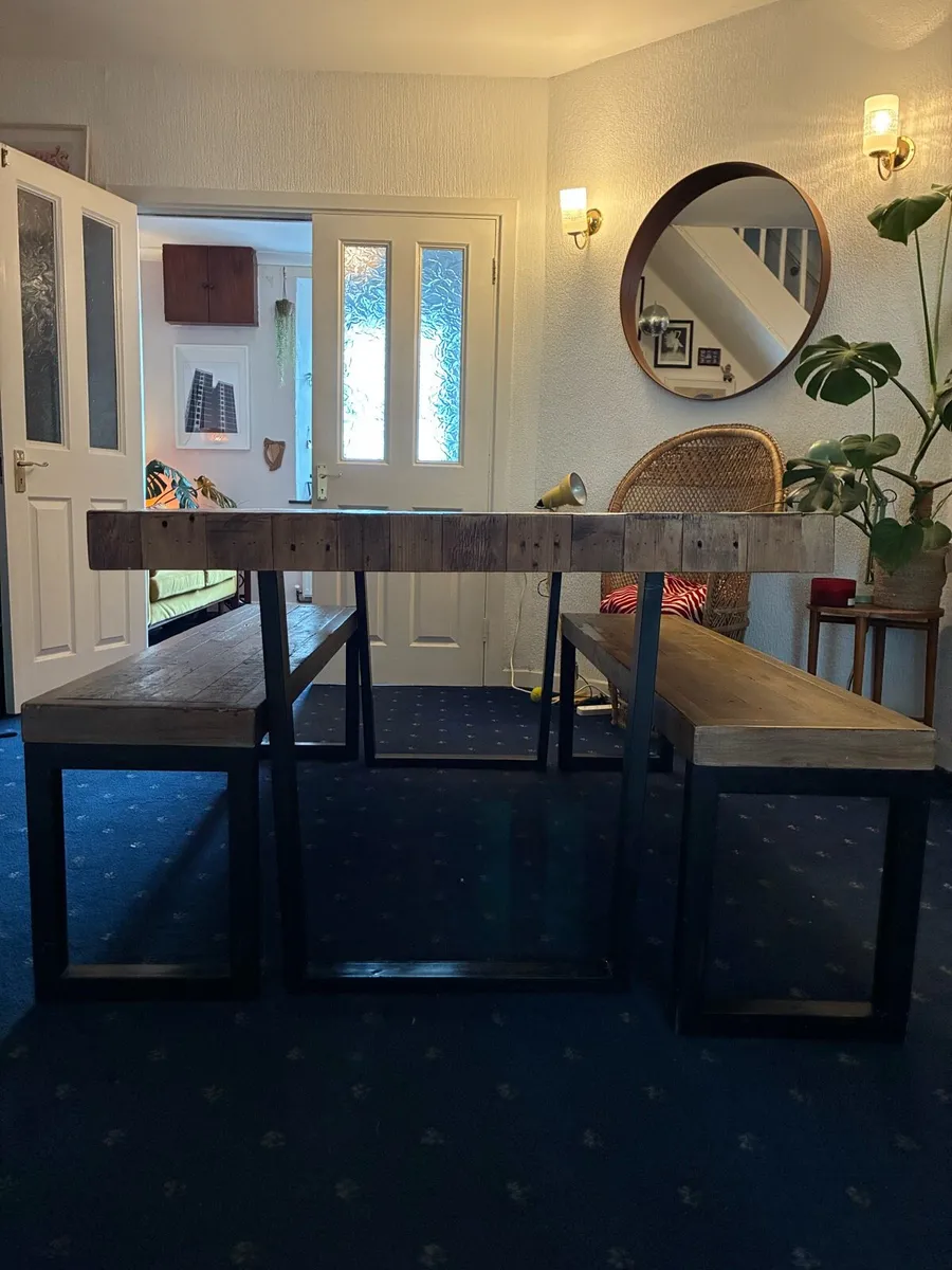 Wooden Dining table and benches - Image 3