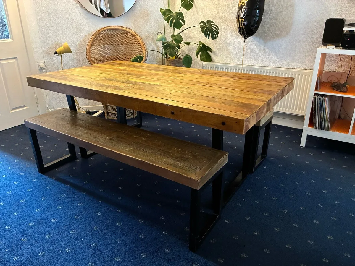 Wooden Dining table and benches - Image 4