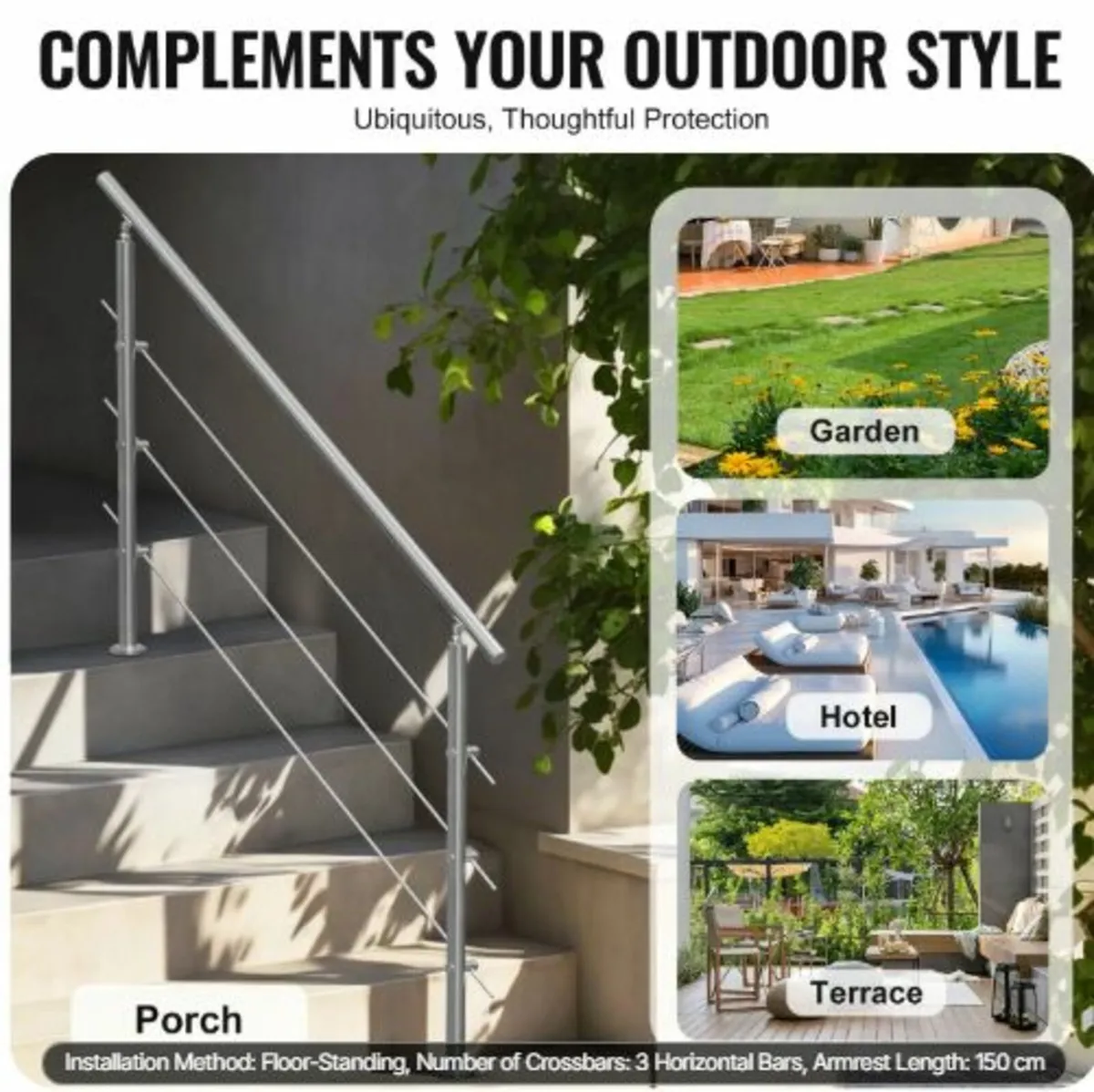 149.9 cm Handrails for Outdoor Steps 3 Crossbars - Image 3