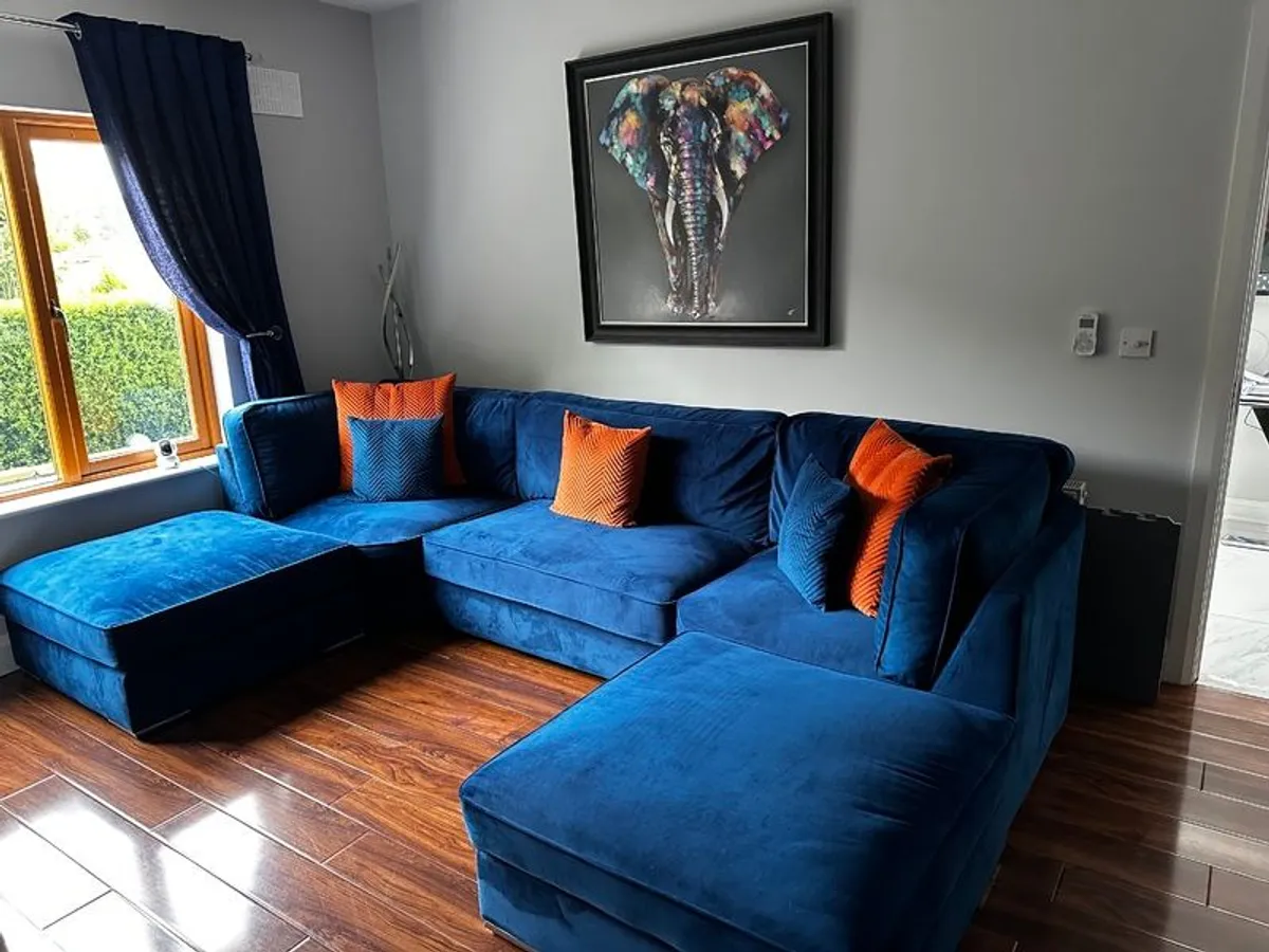 Navy Cinema Style Sofa and Corner Swivel - Image 1