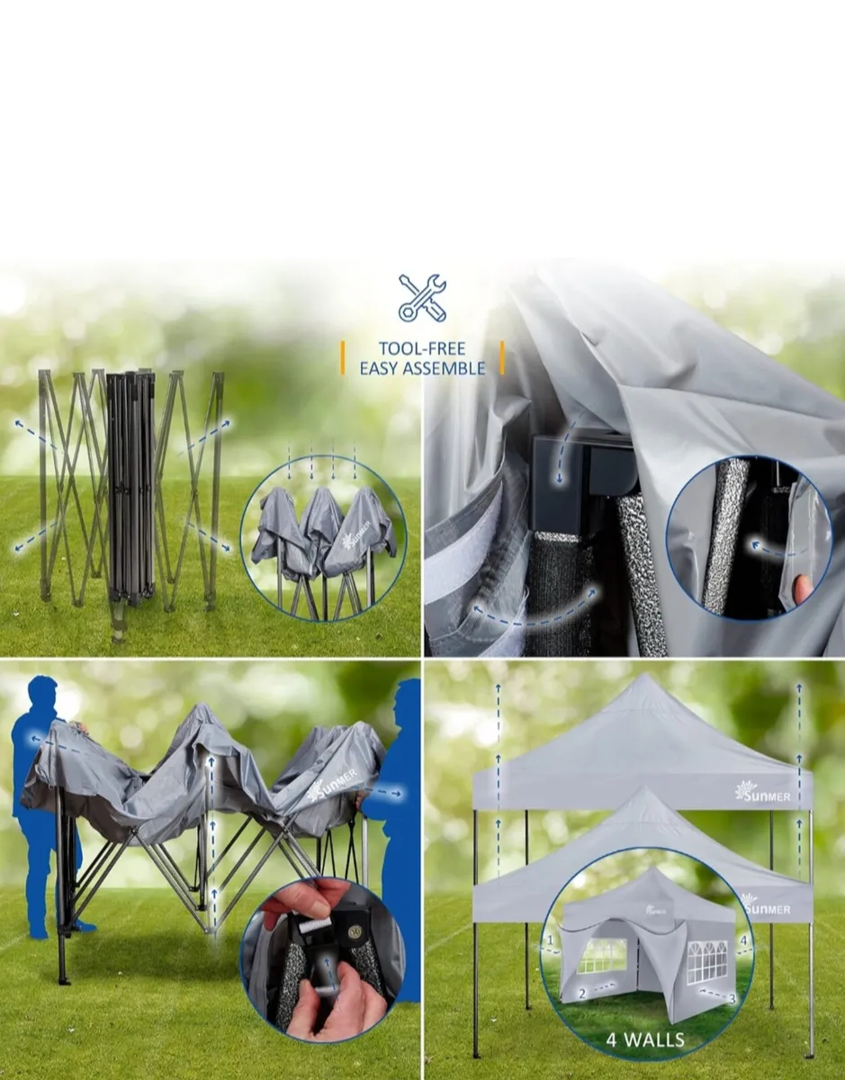 SUNMER 3x3M Pop-Up Gazebo with 4 Sides - Grey - Image 3
