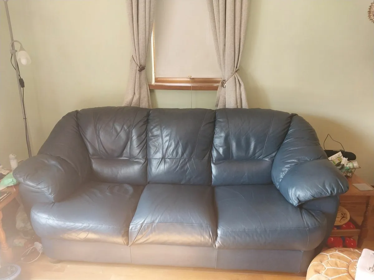 2 x Navy Blue Nappa Italian Leather Sofas - Image 2
