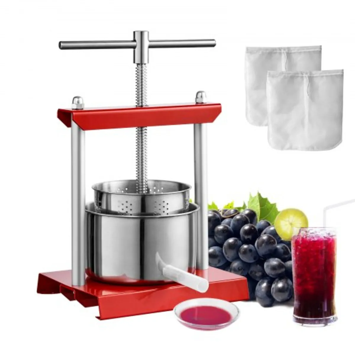 Fruit Wine Press, 1.6 Gallon/6L, 2 Stainless Steel