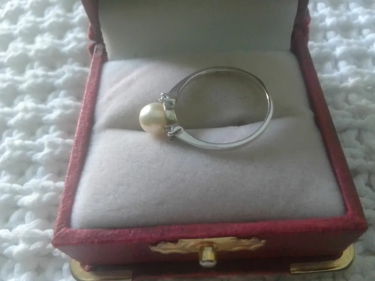 STERLING SILVER VICTORIAN PEARL & TOPAZ RING O - Image 2