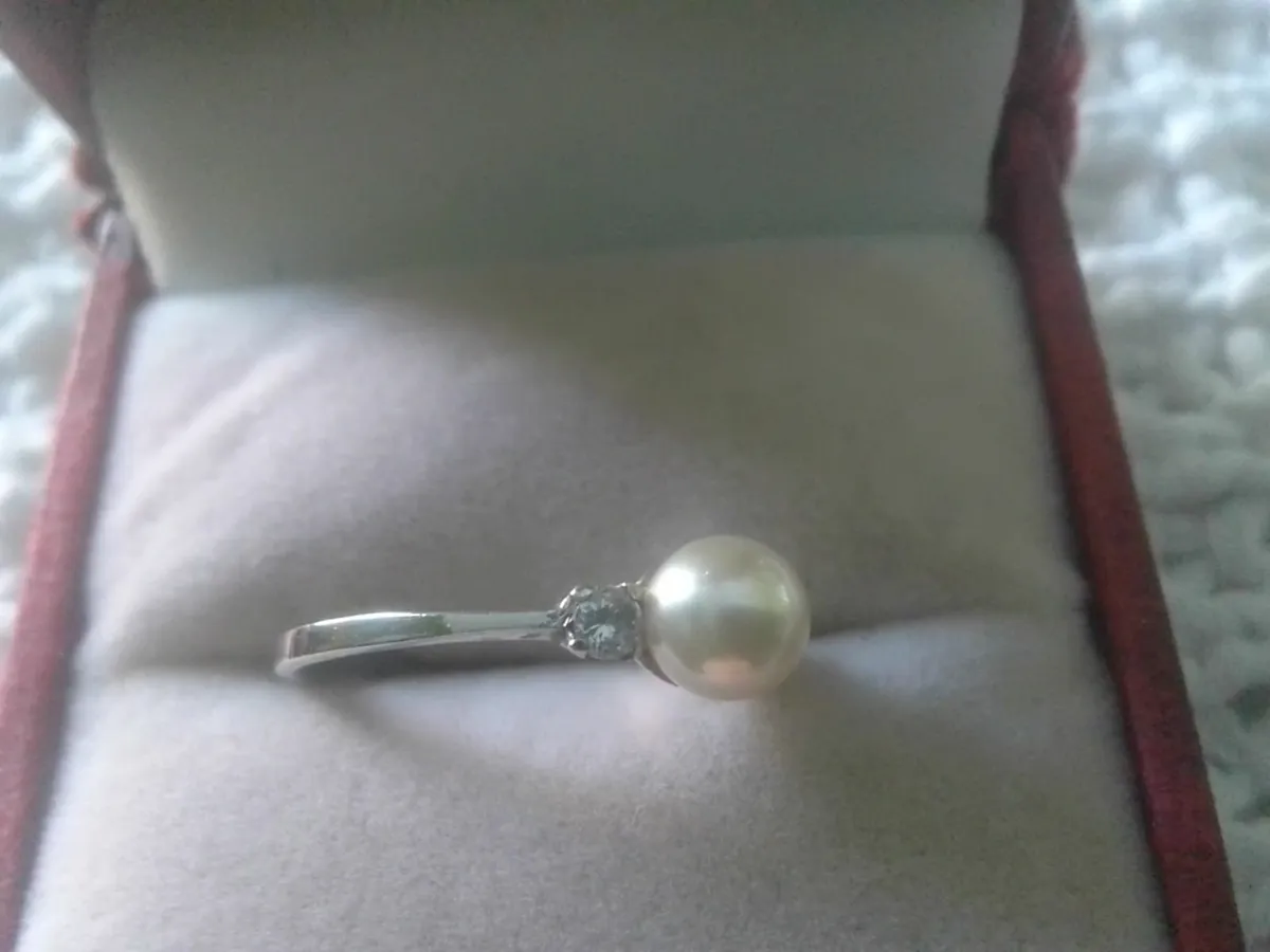 STERLING SILVER VICTORIAN PEARL & TOPAZ RING O - Image 3