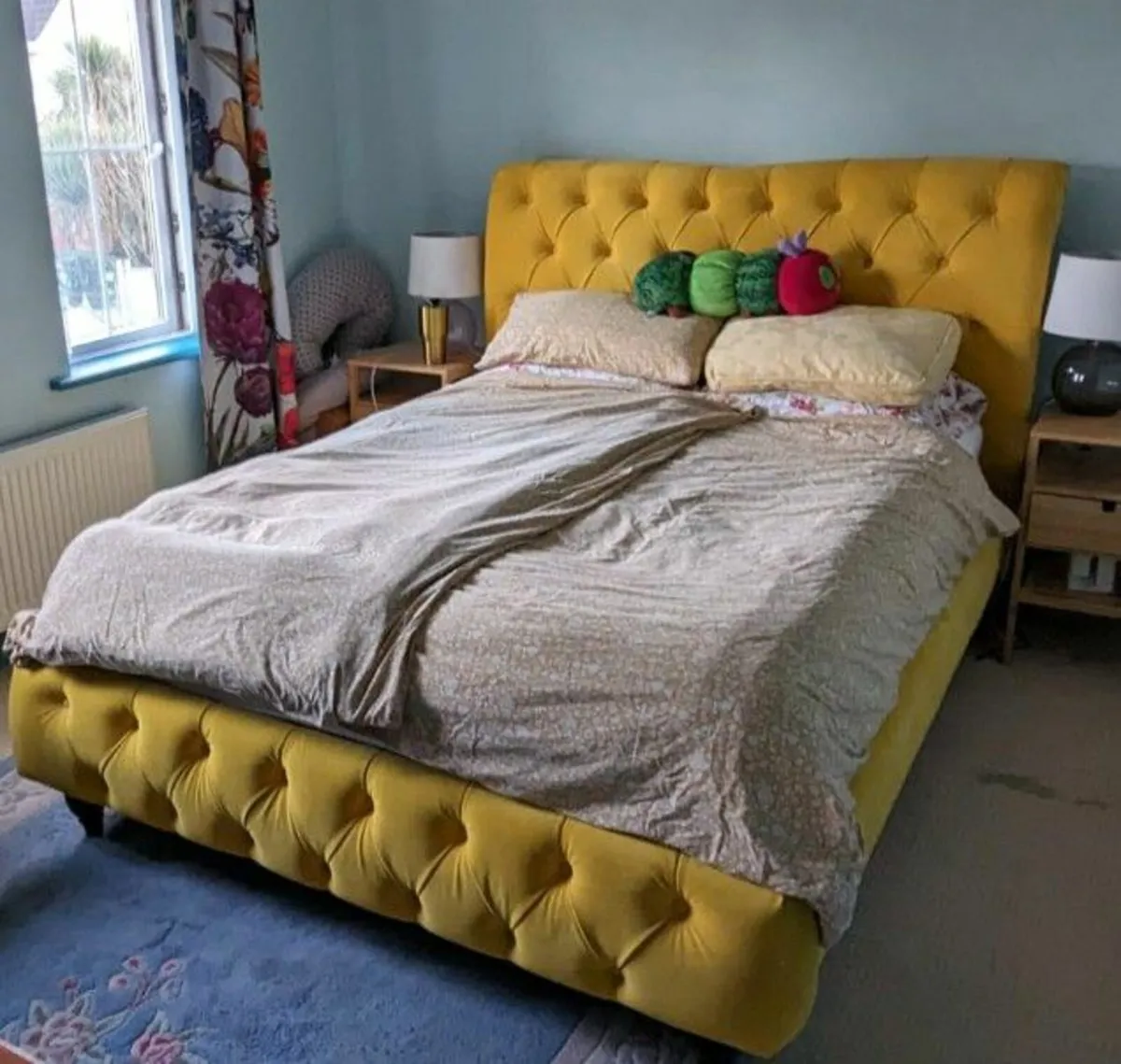 Yellow Velvet Bed Frame - Image 1