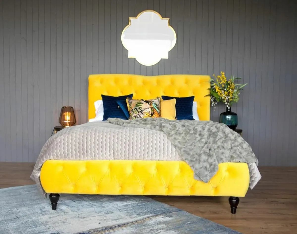 Yellow Velvet Bed Frame - Image 2
