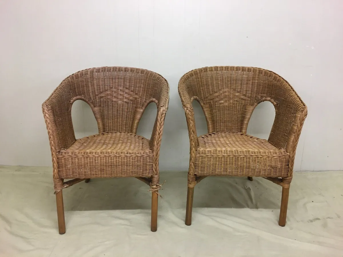 Pair Wicker Armchairs - Image 2
