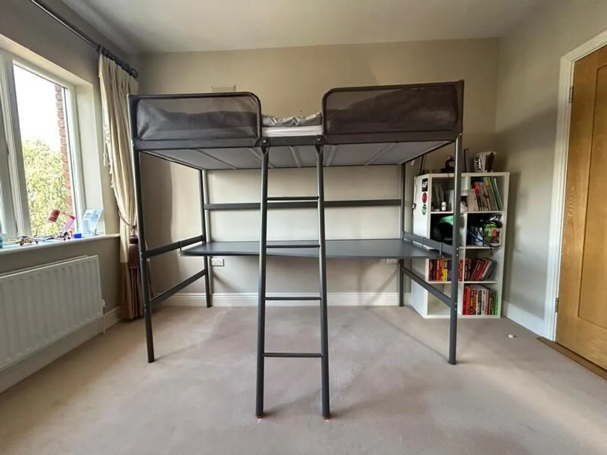 IKEA Loft Bed, Mattress and Desk; all in Excellent Condition - Image 1