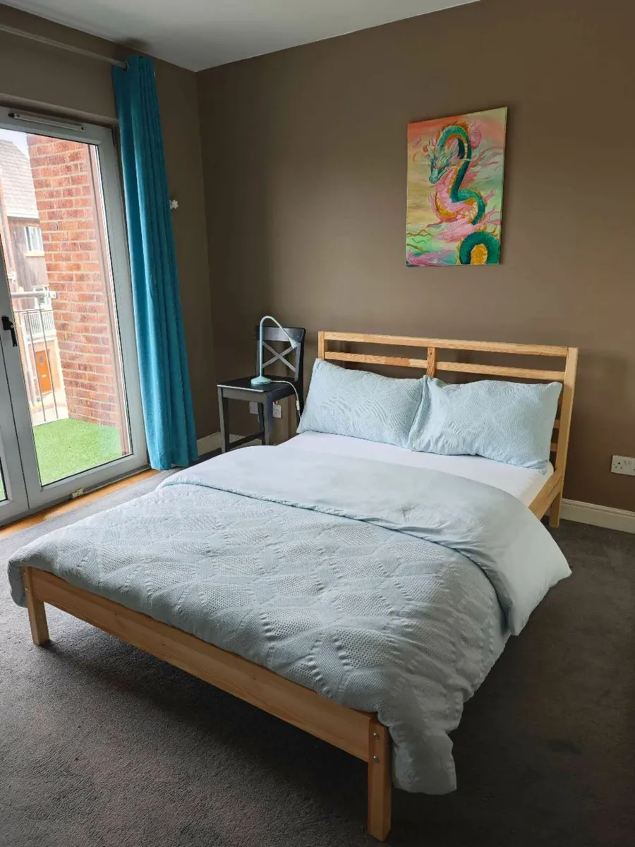 almost new solid wood double bed collect in Dublin - Image 1