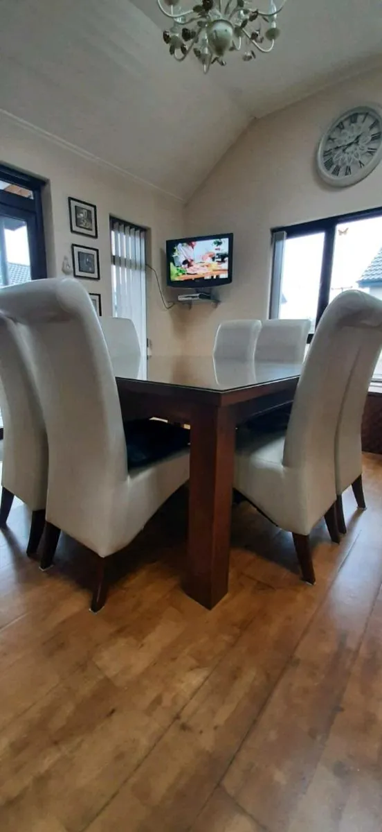 8 cream leather dining room chairs - Image 1