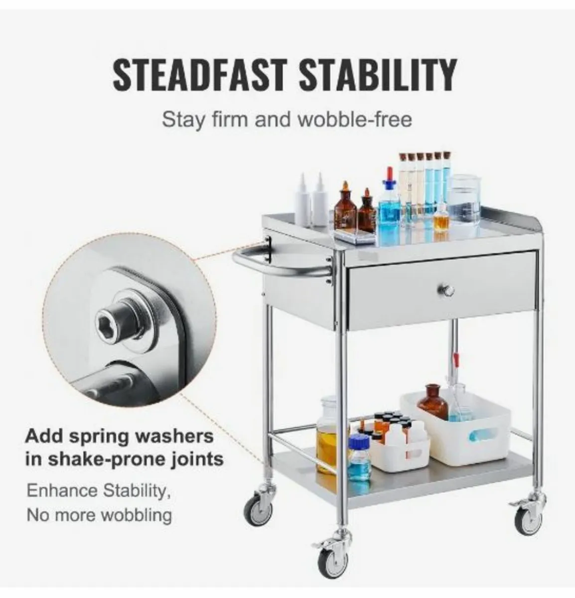Medical Cart, 2 Layers Stainless Steel Cart - Image 3