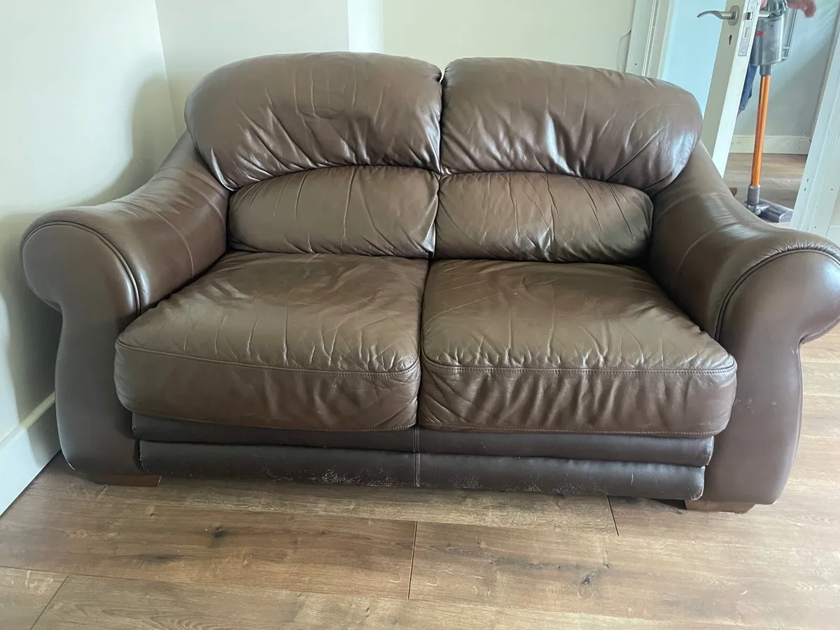 3 & 2 Seater Brown Leather Sofa’s - Image 2