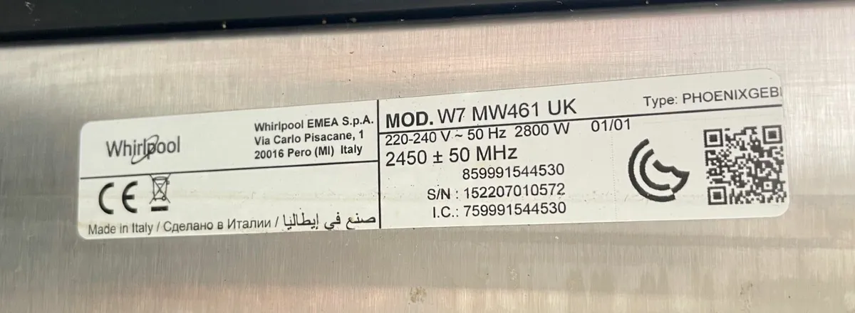 WHIRLPOOL 900W 40L BUILT IN OVEN GRILL MICROWAVE - Image 2