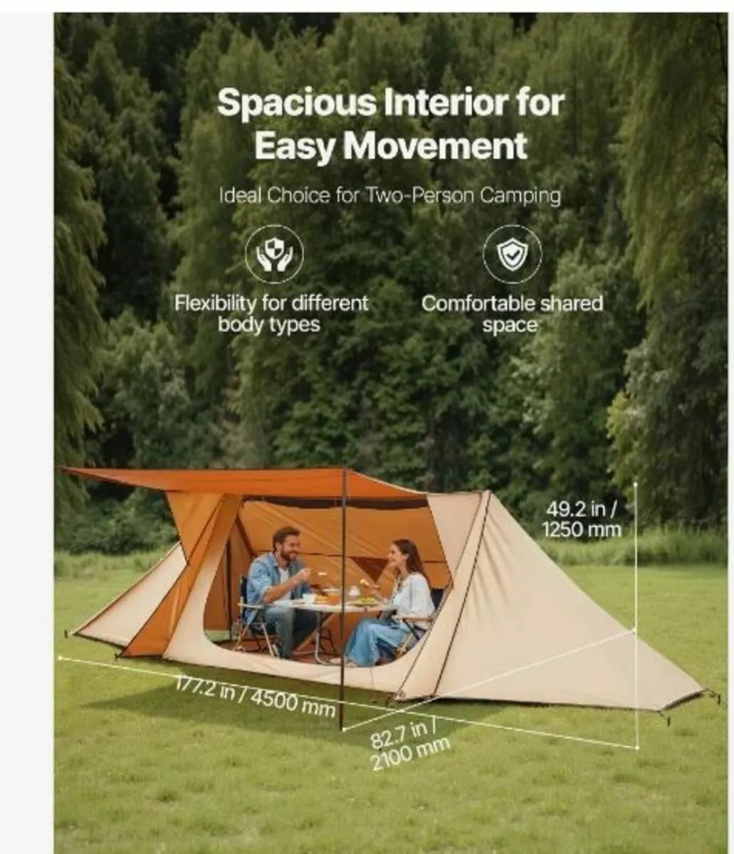 Lightweight Hot Tent with Stove Jack & 2 Tarp Pol - Image 2