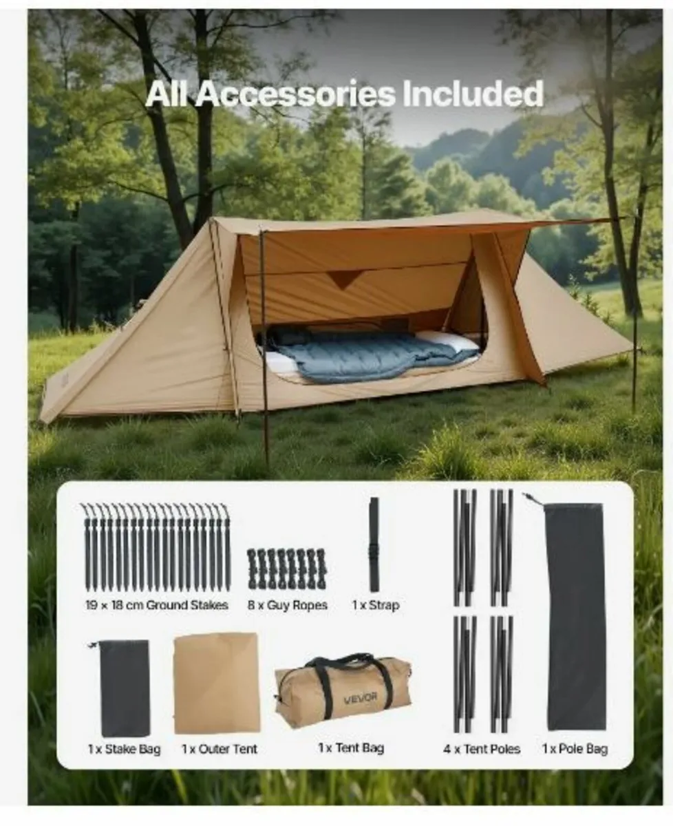 Lightweight Hot Tent with Stove Jack & 2 Tarp Pol - Image 3