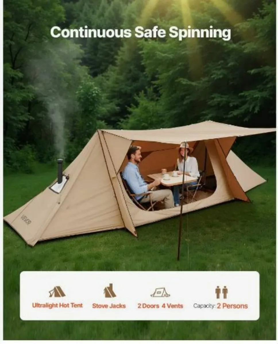 Lightweight Hot Tent with Stove Jack & 2 Tarp Pol - Image 4