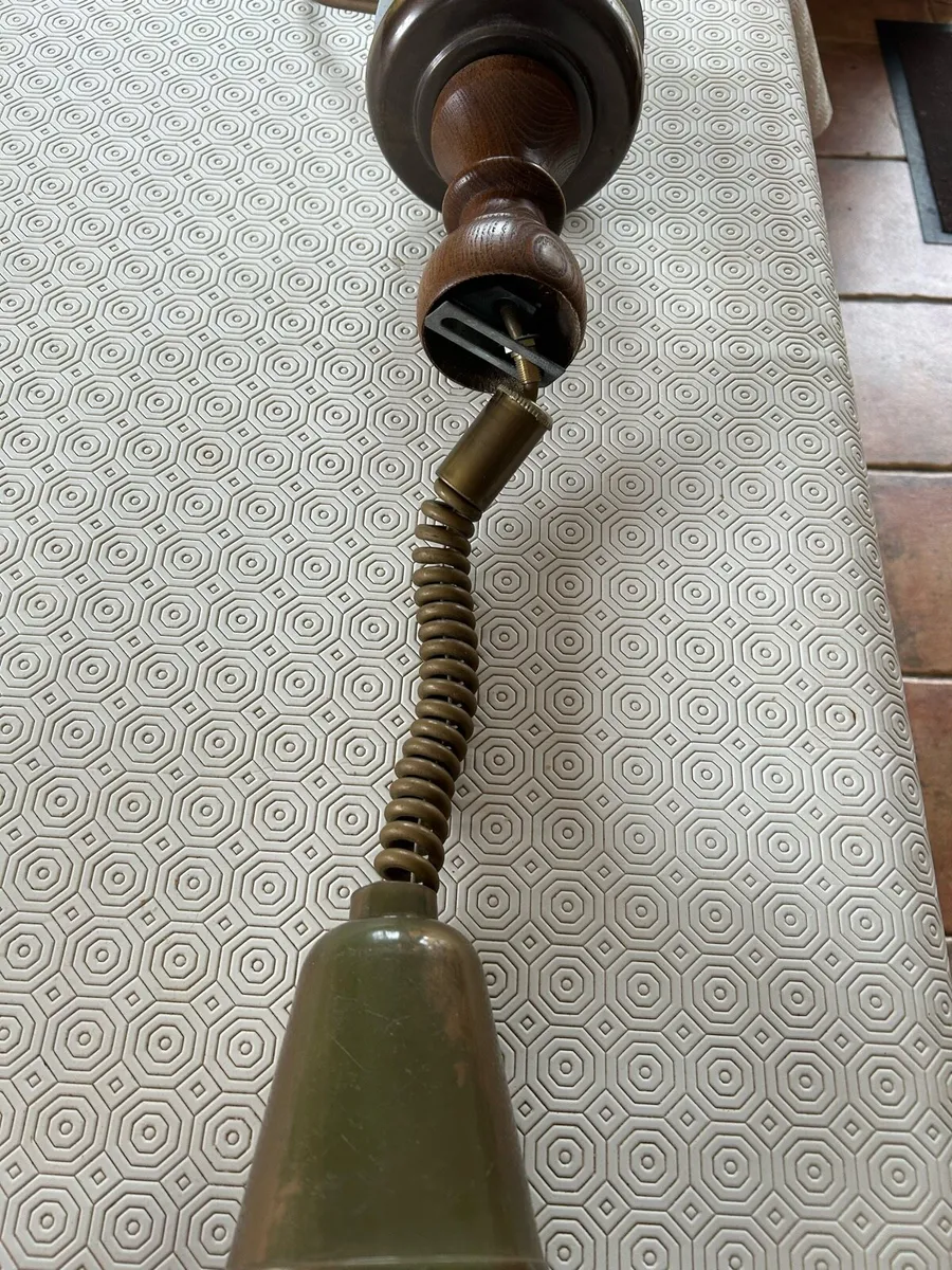 Vintage Pull-Down Farmhouse Lamp – Wood & Brass - Image 1