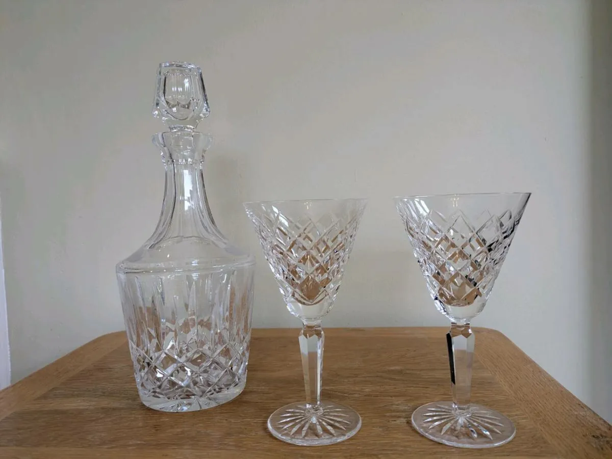 Vintage Galway Crystal – Full Set 12 Glasses + Dec - Image 1