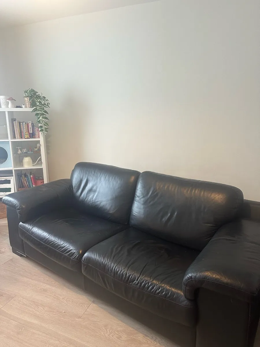 Black 3-Seater Leather Couch Sofa - Image 1