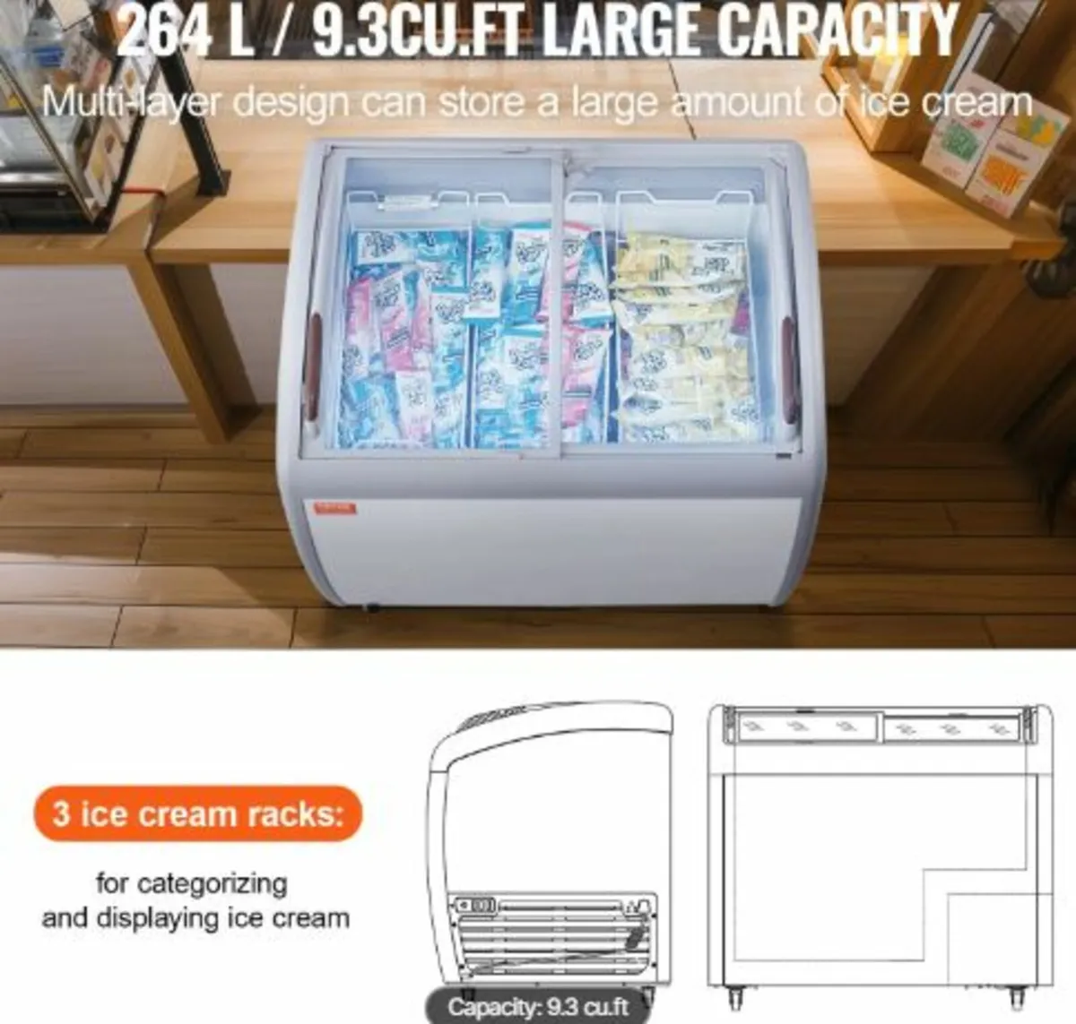 264 L Commercial Ice Cream Display Case Gelato - Image 2