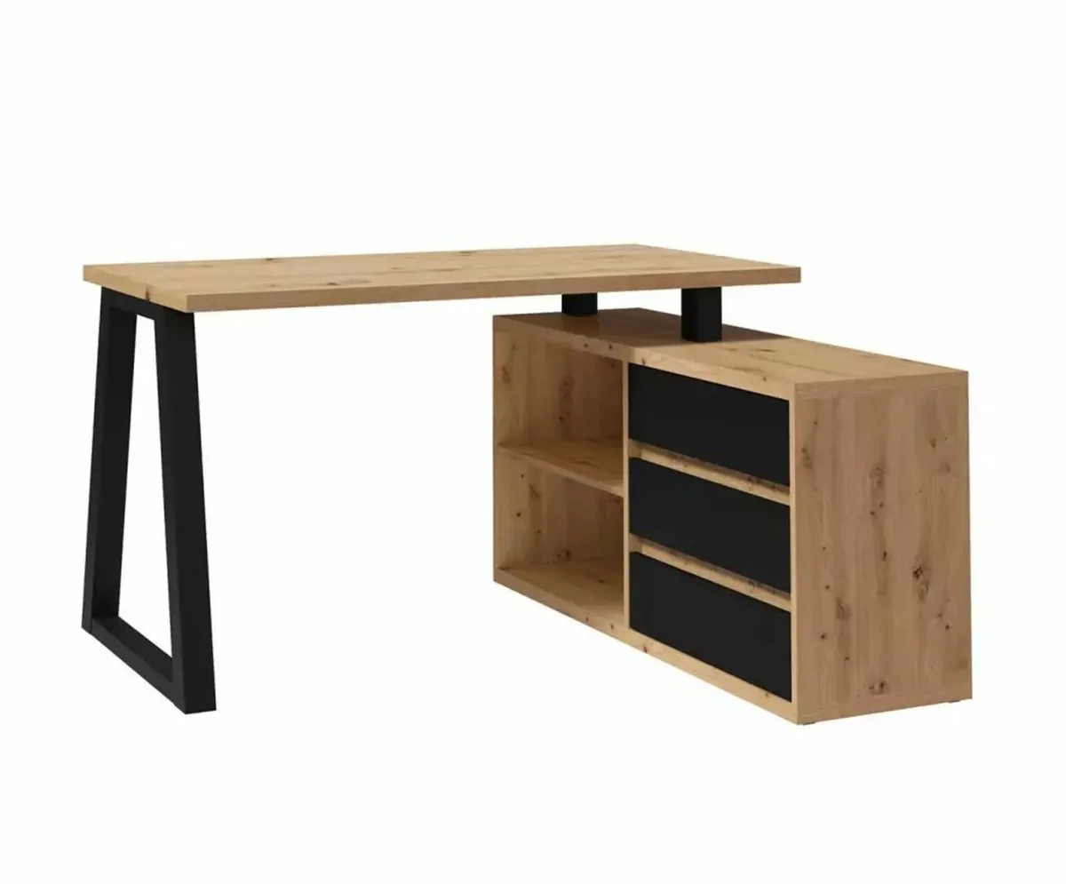 II Office Set — Artisan Oak Desk with Black Accent - Image 1
