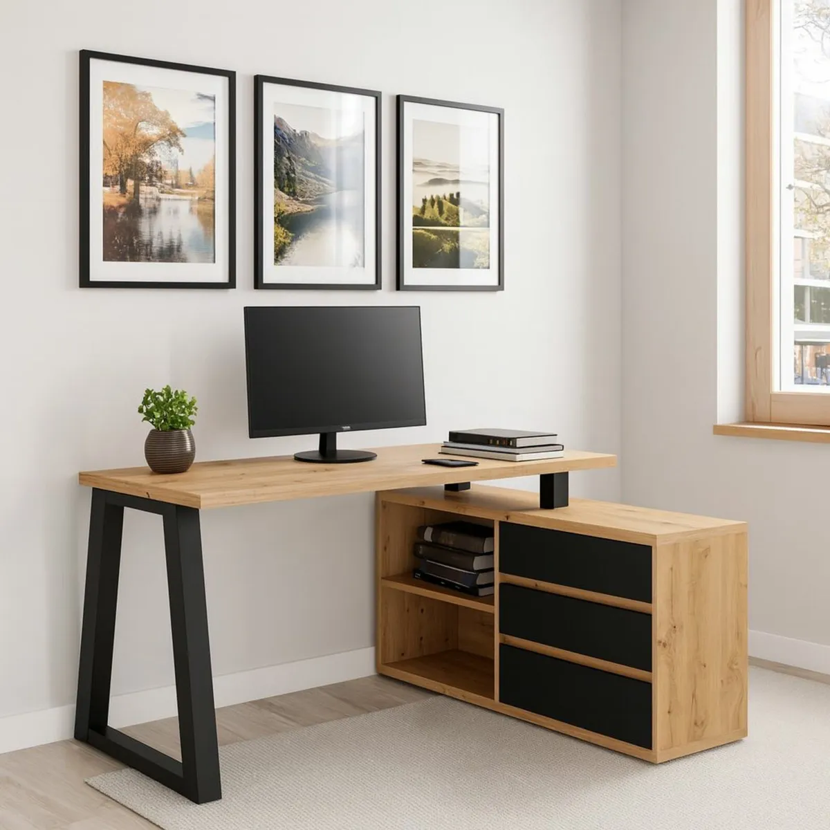 II Office Set — Artisan Oak Desk with Black Accent - Image 4