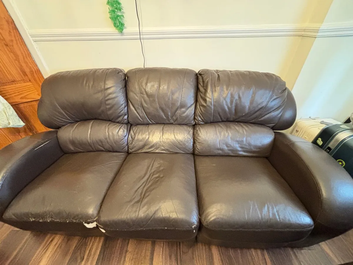 Free Brown leather sofa sets for sale - Image 1