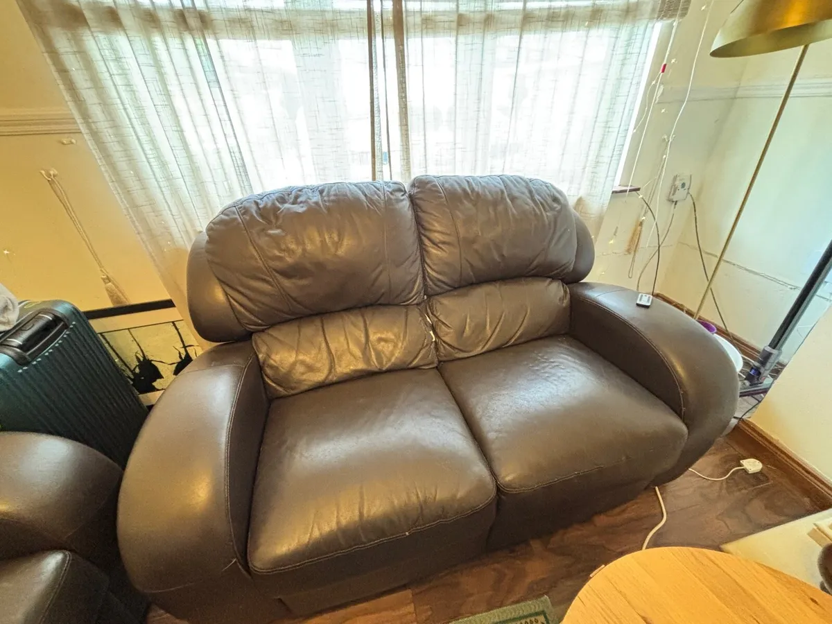 Free Brown leather sofa sets for sale - Image 2