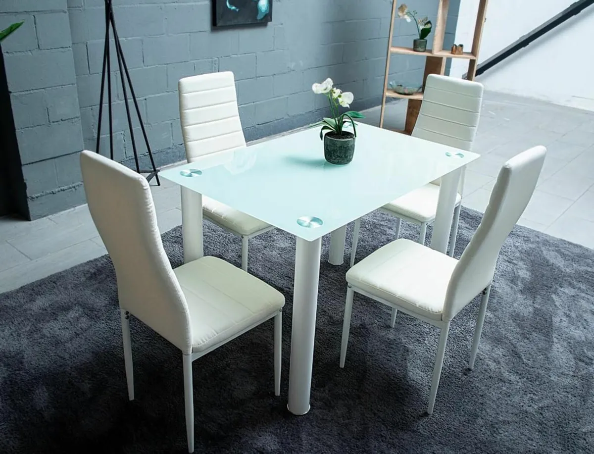 Compact Glass Dining Table Set Seats 4, White - Image 3