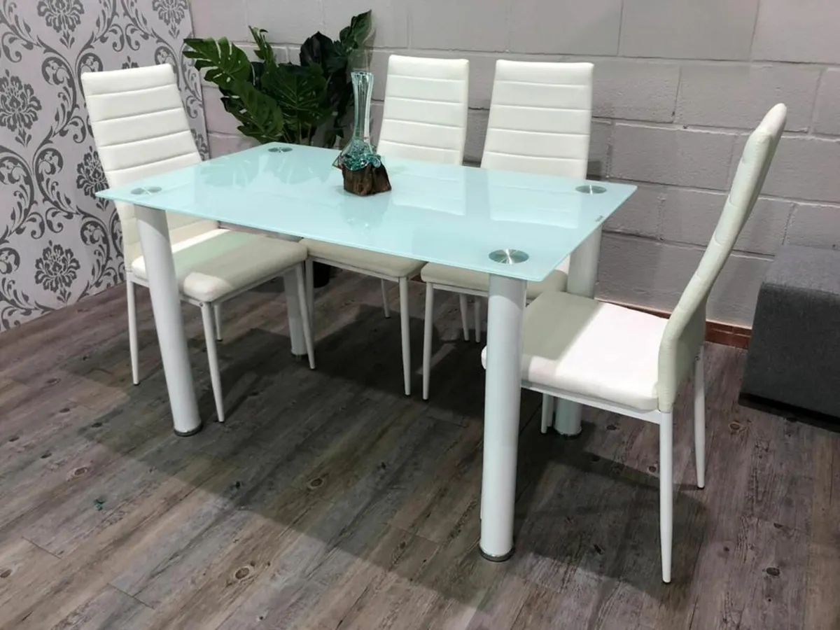 Compact Glass Dining Table Set Seats 4, White - Image 2