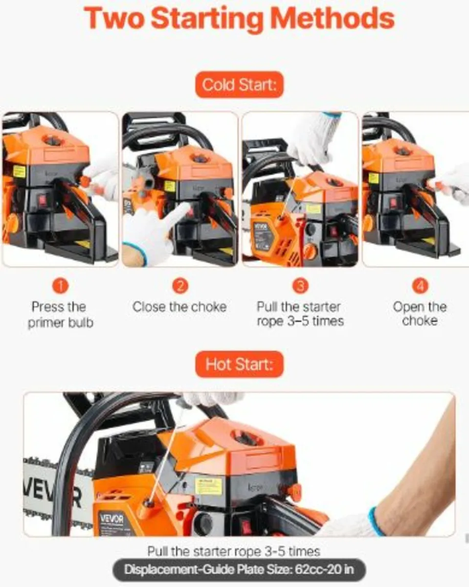 62cc Gas Chainsaw 3.6 HP Gas Powered 20 inch - Image 2
