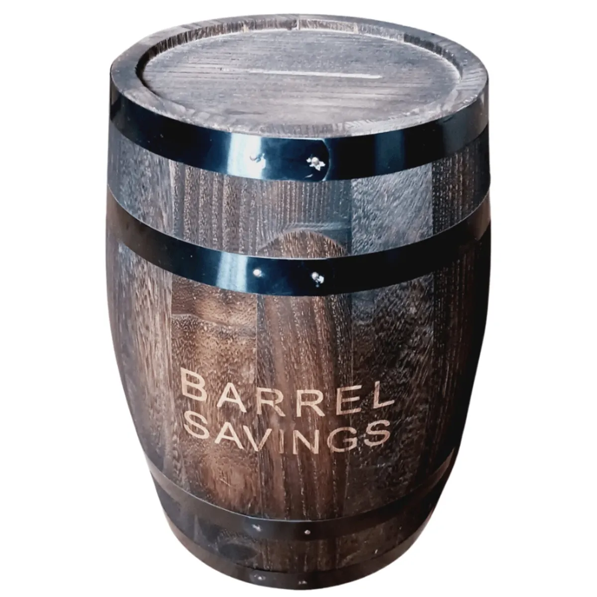 Wooden Barrel Money Box (28 x 18cm) - Image 1