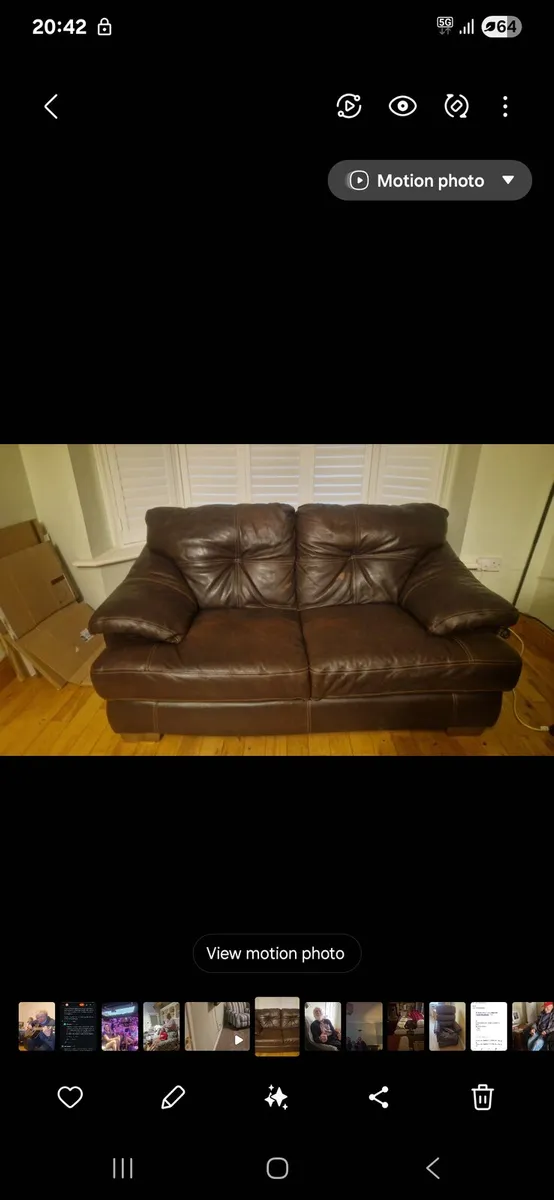 Two and one seater brown leather sofa