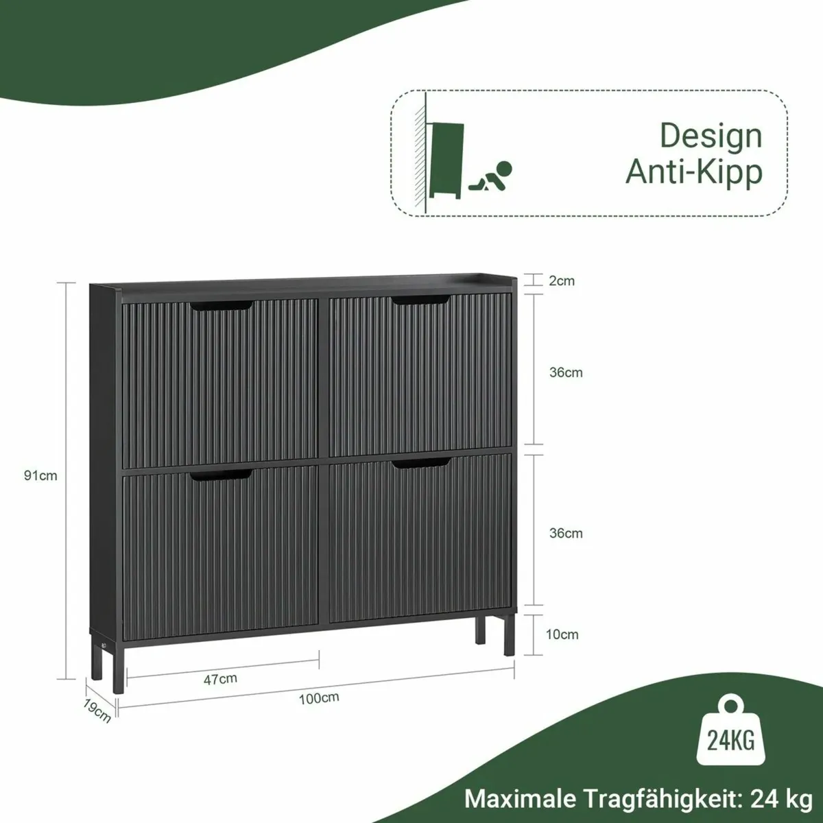 Modern Shoe Cabinet 4 Door Slim Storage Unit with - Image 3