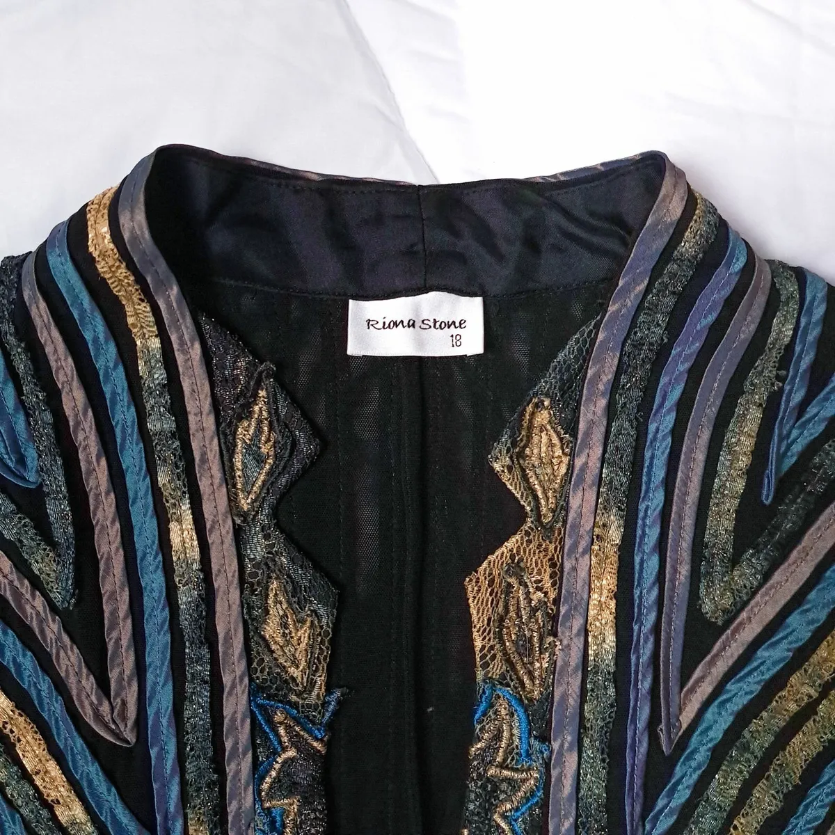 Riona Stone Black Green Gold Striped Jacket 18UK - Image 3