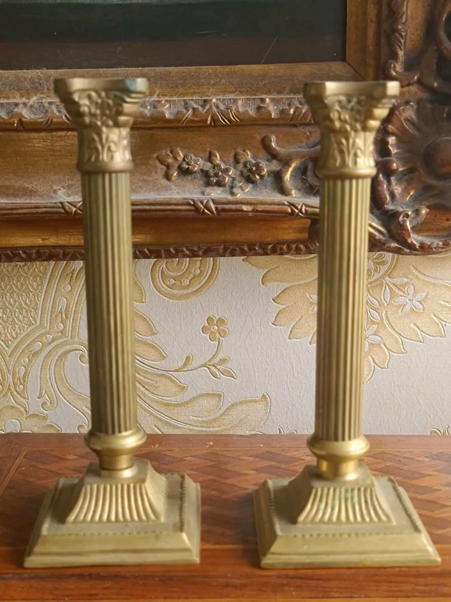Antique brass column candle holders POSTAGE AVAILA - Image 1