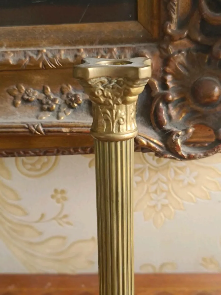 Antique brass column candle holders POSTAGE AVAILA - Image 2