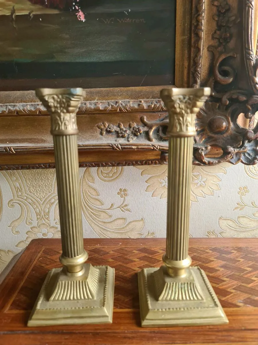 Antique brass column candle holders POSTAGE AVAILA - Image 3