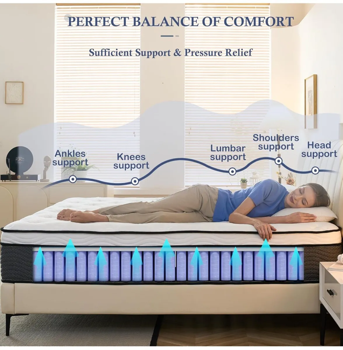 Double Mattress,11 Inch Hybrid Mattress 4FT6 with - Image 3