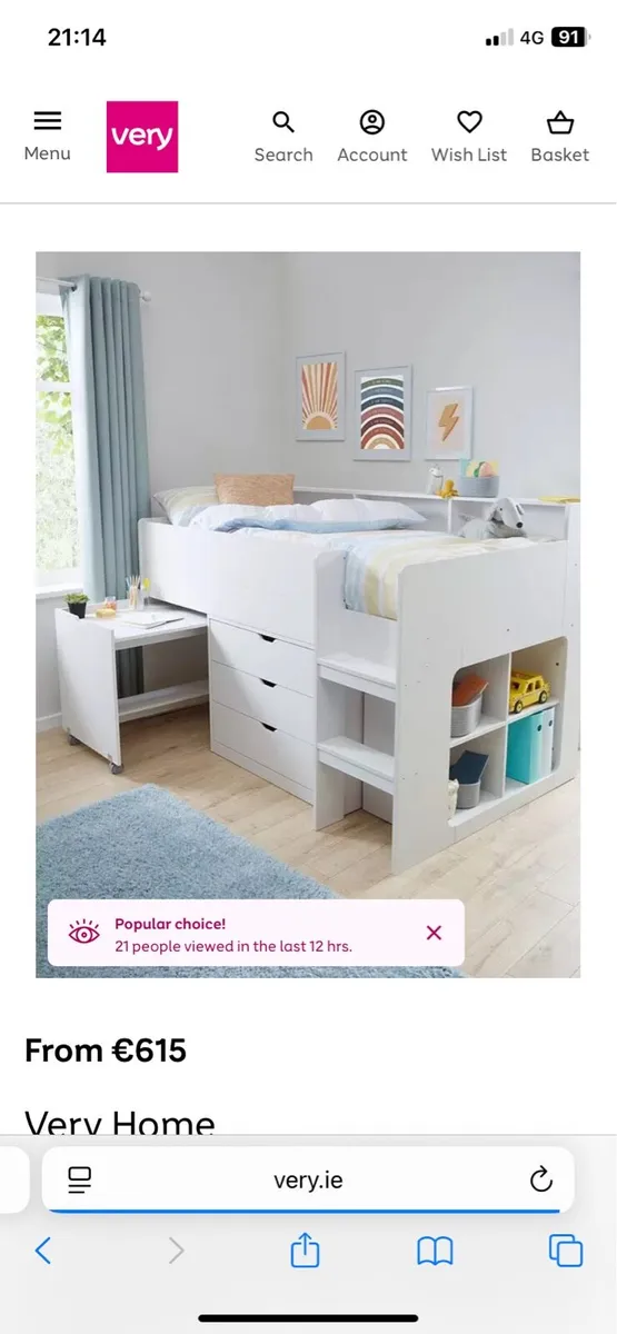 Mid Sleeper Single Bed Kids Desk Storage Drawers - Image 1