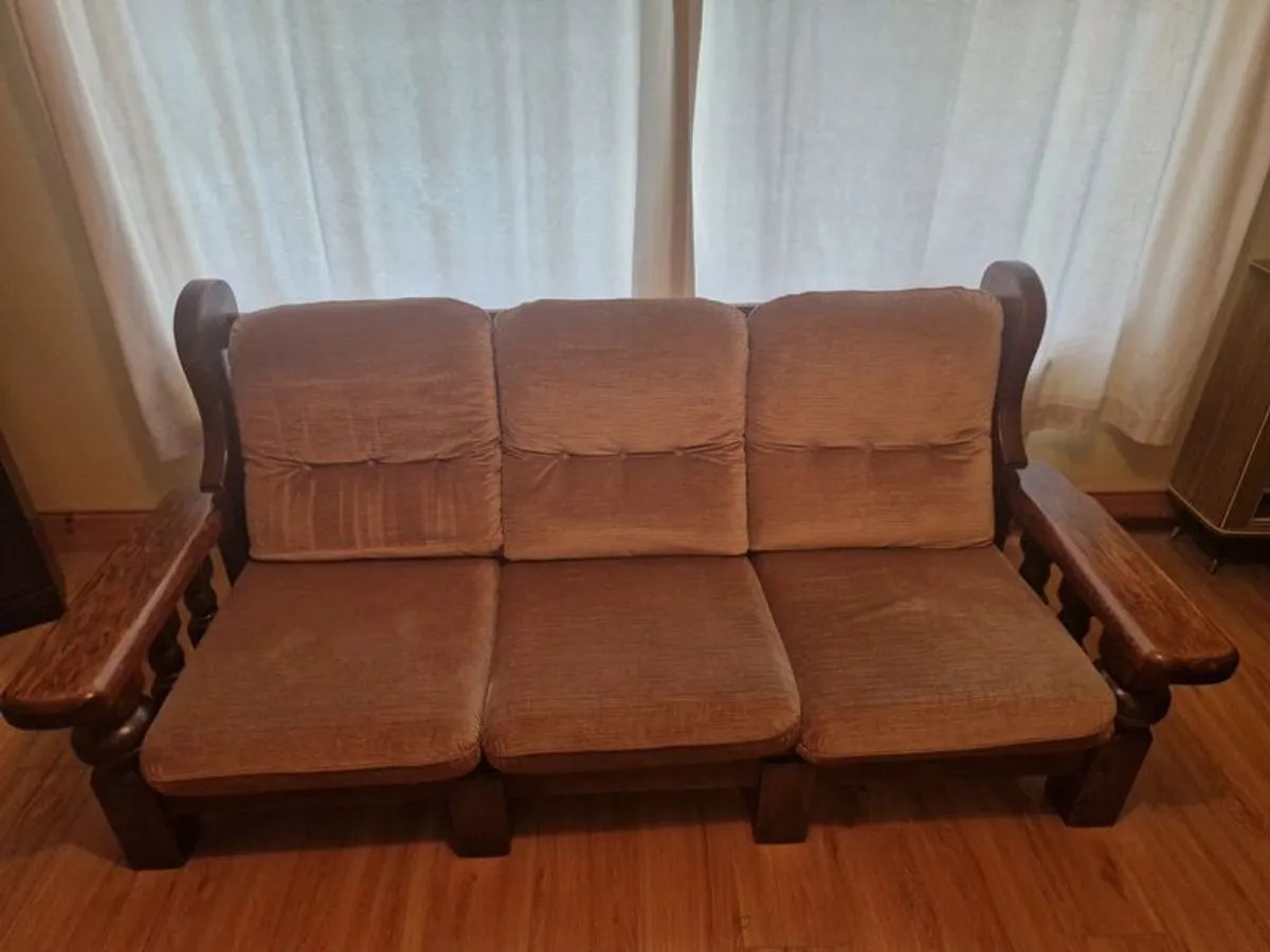Solid Wood Sofa Suite.  3 Seater + 2 Armchairs (Located in Kerry) - Image 1