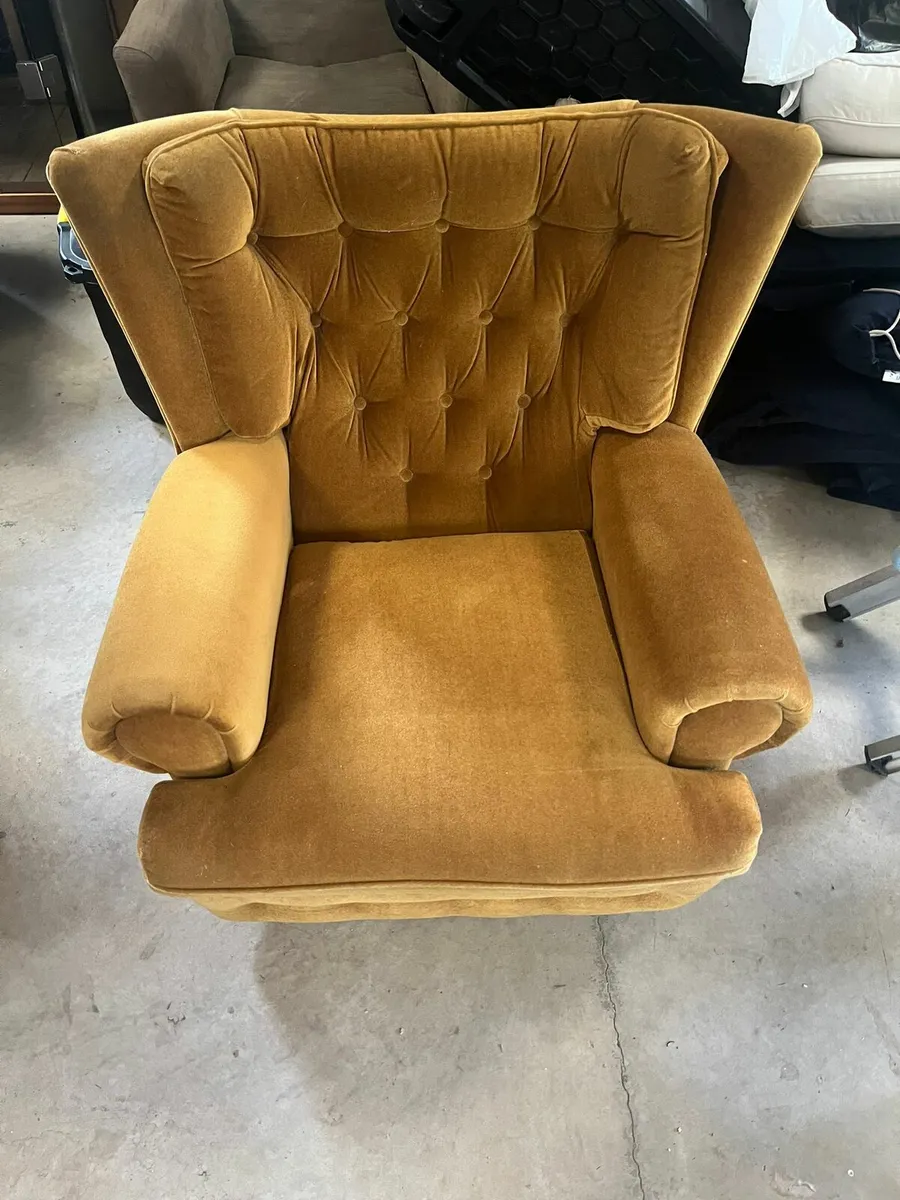 Armchair, velvet wing backed - Image 1